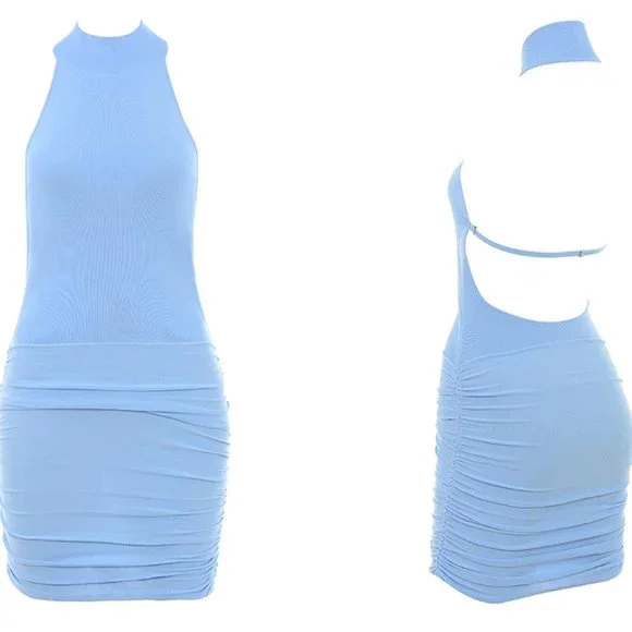 HOUSE OF CB 'Anura' Soft Blue Knit Halter Dress NWOT - Picture 7 of 10